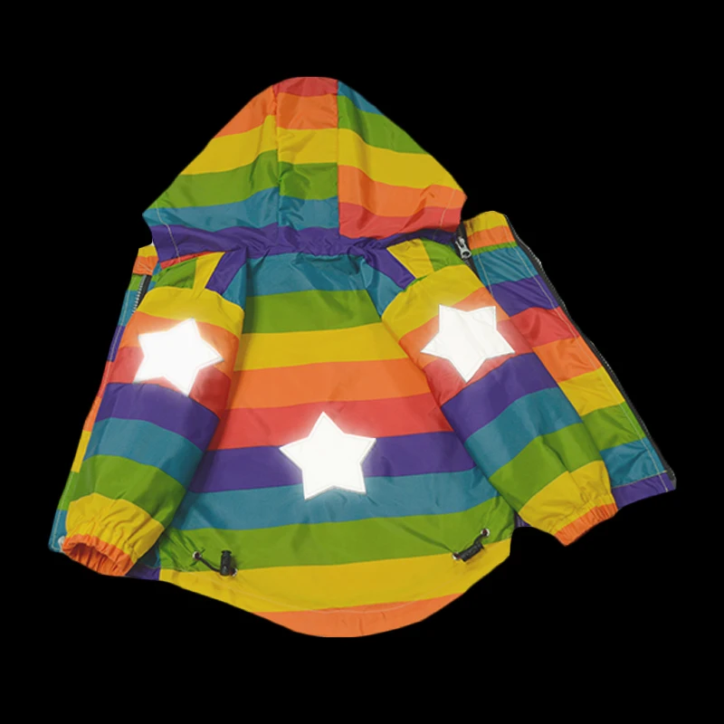 Best  KISBINI New Boys Girl Jacket Rainbow Color Striped Hooded Zipper Coats For Kids Children Baby Windb