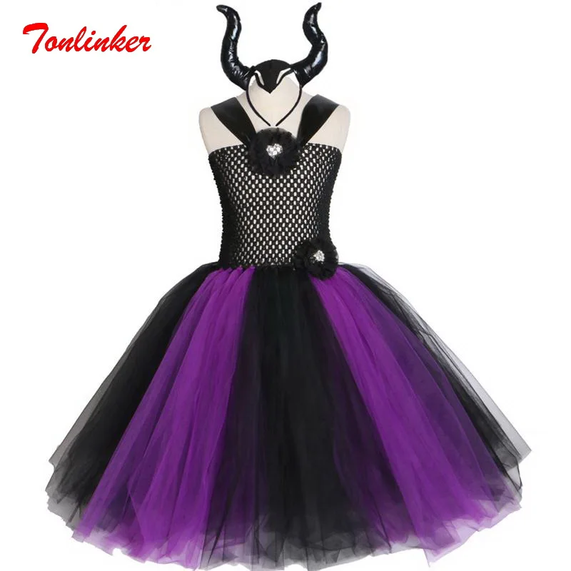 

Cosplay Black Witch Girls Tutu Dresses Halloween Flower Hair Accessories Girls Theme Party Deluxe Dress Up Vestido