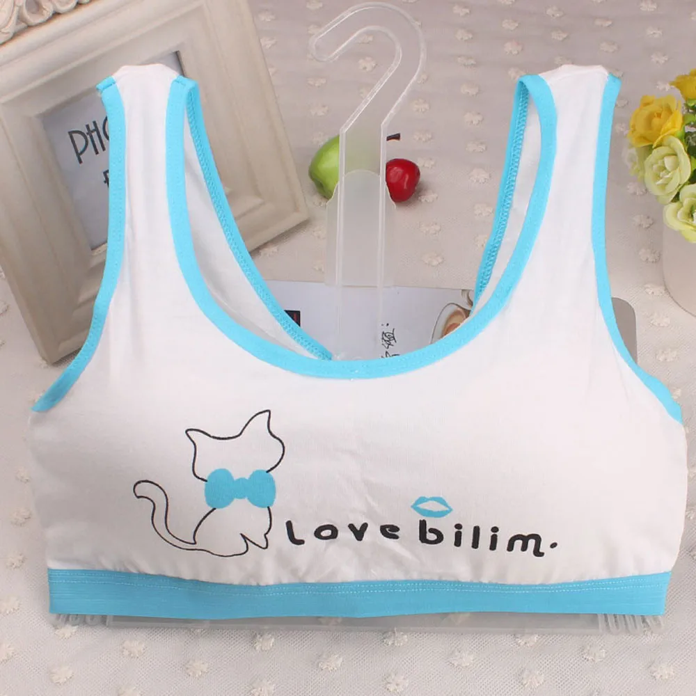 New Lovely Girls Cartoon Cat Letter Printing Underwear Bra Child Girl Fashion Vest Kids Girls Casual Underclothes Sport Undies