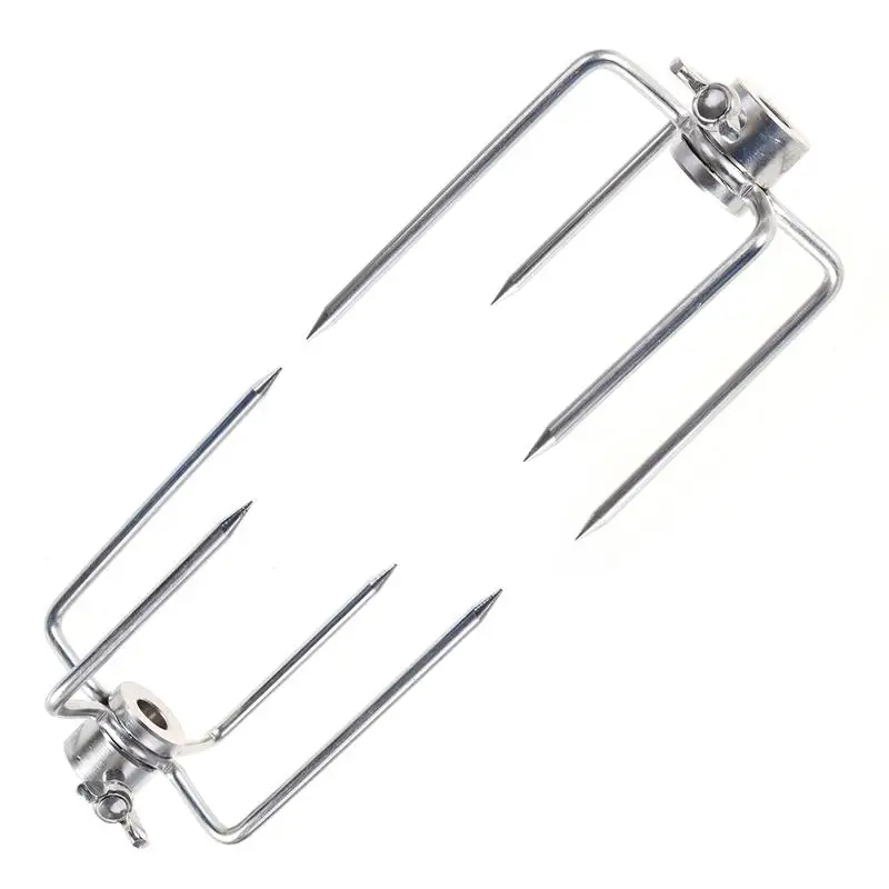 

Pair of Stainless Steel Rotisserie Meat Forks Kit Poultry Chicken Fork Barbeque Tools Grill Replacement with Square Spit Rods