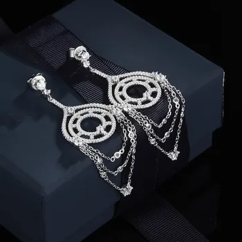 

[MeiBaPJ]Real 925 Sterling Silver Personality Geometric Tassels Drop Earrings for Women with AAA High Quality Stone Fine Jewelry