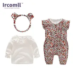 Модные ircomll для маленьких девочек комплект Одежда для новорожденных Leopard pprint Комплекты одежды для девочек топы + Комбинезоны для девочек +