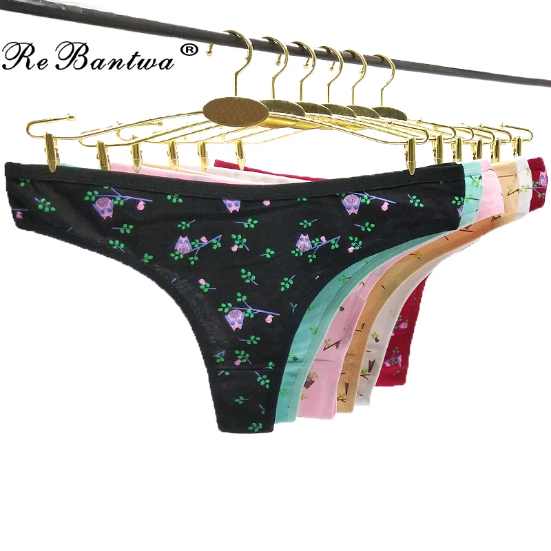 

ReBantwa 6 Pcs/set Sexy Women's G-Strings Cotton Thong Girls Panties Print Underwear Wholesale Free shipping M L XL