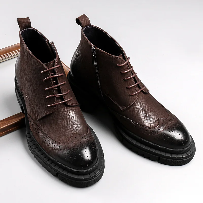 Los Cuero Alta Hombres De Genuino Invierno Moda Piel Zapatos Botas Vaca Martin Retro Encaje 7tqBwU