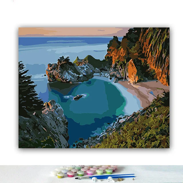 DIY окраска по номерам закат в море картины по номерам с комплекты 40x50 защелка - Цвет: 5837