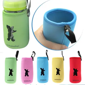 

Lovley Wide Mouth Milk Bottle Insulation Bag with Hanging Belt Soft Cloth Hollow Cups Cover Feeding Bottle Thermos Holder Bag
