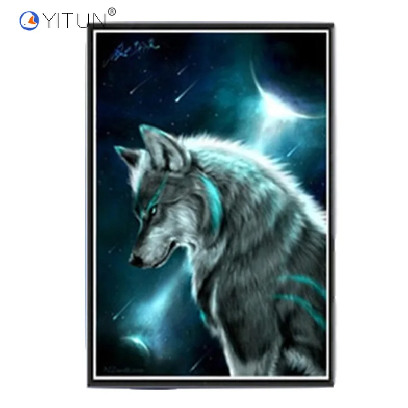 

YITUN DIY 5D Embroidery Diamond Painting Animal Wolf Diamond Drill Round Mosaic Needlework Sets Decor for Dinning Room