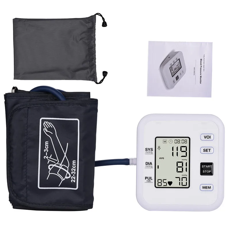

Large LCD Digital Upper Arm Blood Pressure 99 Memory Sphygmomanometer Monitor Alarm Setting Heart Beat Voice Tonometer Travel