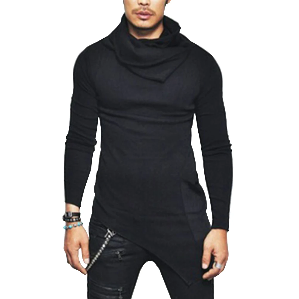 

Autumn Winter Fashion Long Sleeves Slim Shirt Men's Pile Stack Collar T-shirt Casual Long-sleeved Solid Color T-shirt