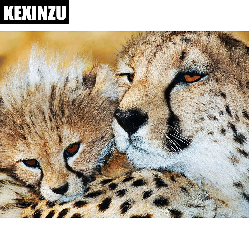 

5d DIY diamond embroidery,Leopard mother and child,Cross stitch full square mosaic Rhinestone paintings from crystals decoration