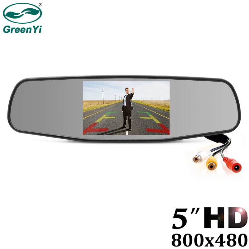 

GreenYi HD Mirror Monitor 800*480 High Resolution TFT LCD Rear View Mirror Screen Display for Backup Camera Two Video Inputs
