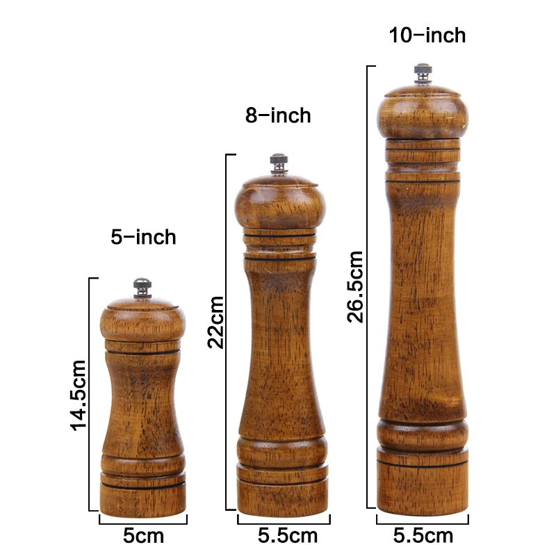 Мельница для перца и соли, деревянная Регулируемая перцовая мельница для размола пряностей для профессионального и для использования на домашней кухне 5 дюймов 8 дюймов 10 дюймов