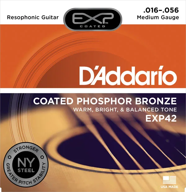 

D'addario EXP42 Coated Phosphor Bronze, Resophonic Guitar String, 16-56