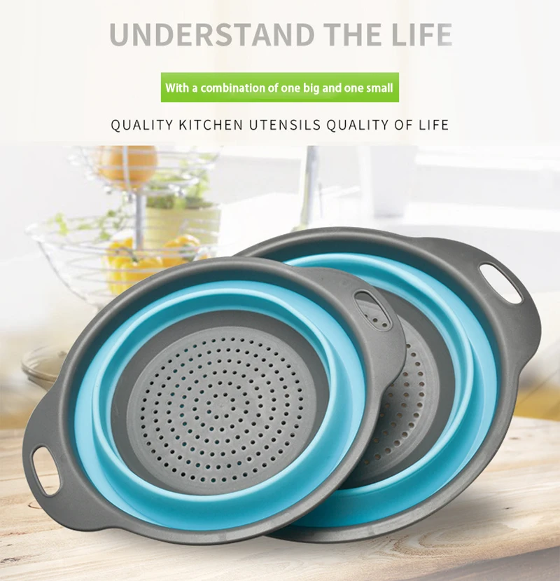 

2pc/set Washing Basket Foldable Silicone Colander Fruit Vegetable 2Sizes Outdoor Portable Strainer Sweet Color Drainer Basket
