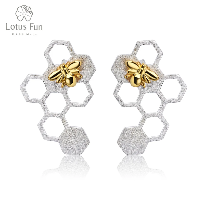 Lotus Fun Real 925 Sterling Silver Natural Creative Handmade Fine Jewelry Honeycomb Home Guard Dangle Earrings for Women Brincos