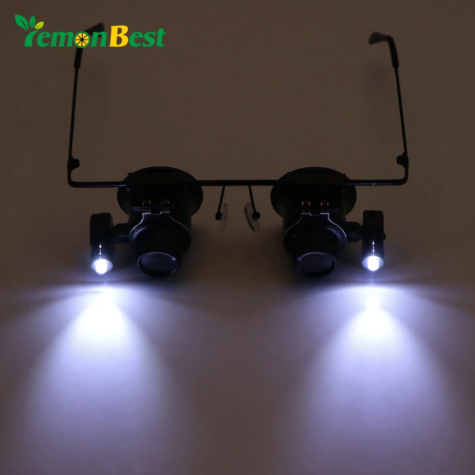 Lemonbest Head Worn Glasses Magnifier 20X Illuminated LED Light Folding