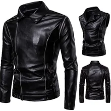 Мужская куртка европейского размера, байкерская куртка из искусственной кожи, облегающая Модная стильная крутая одежда, черная красивая одежда