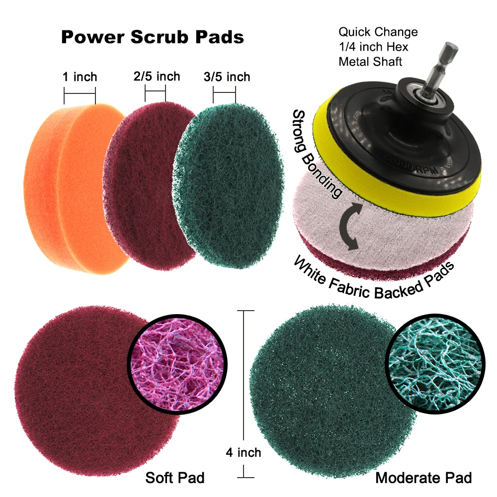 18Pcs Drill Cleaning Brush Kit ,Power Scrubber Pad, All Purpose For Leather Plastic Wooden Furniture Car Sofa, Kitchen, Bathroom