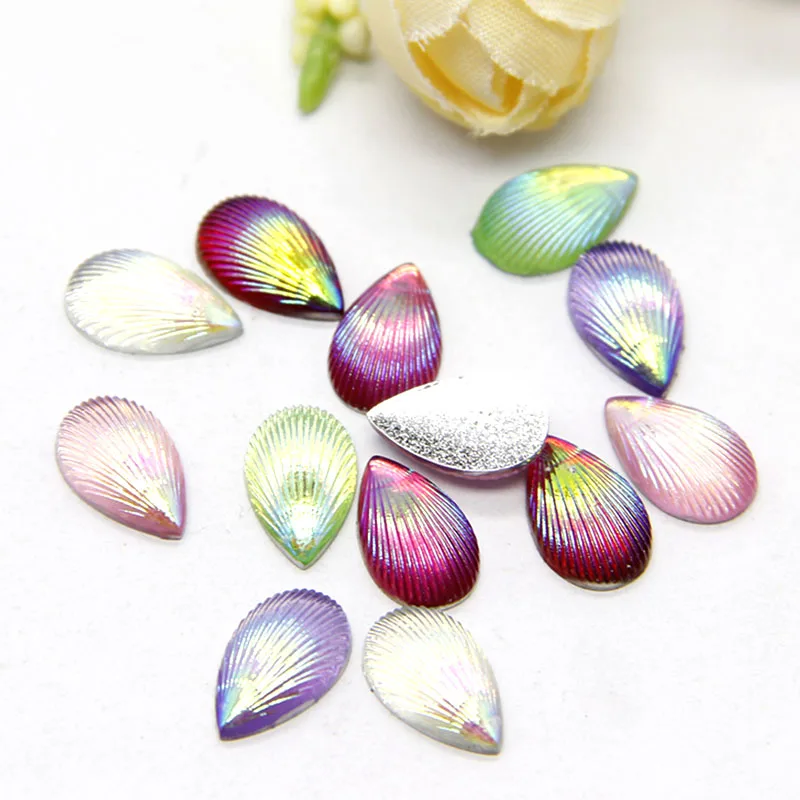 

40pcs 5*10mm Colorful Waterdrop Shell Line Kawaii Flat Back Resin Cabochon DIY Craft Wedding Decoration Embellishment