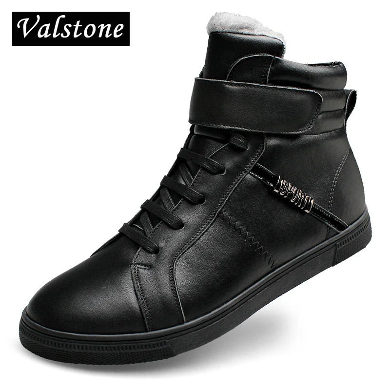 

Valstone Superior Genuine Leather boots Men Winter warm snow boots Cow leather ankle boots Hook & Loop velvet high tops sizes 48