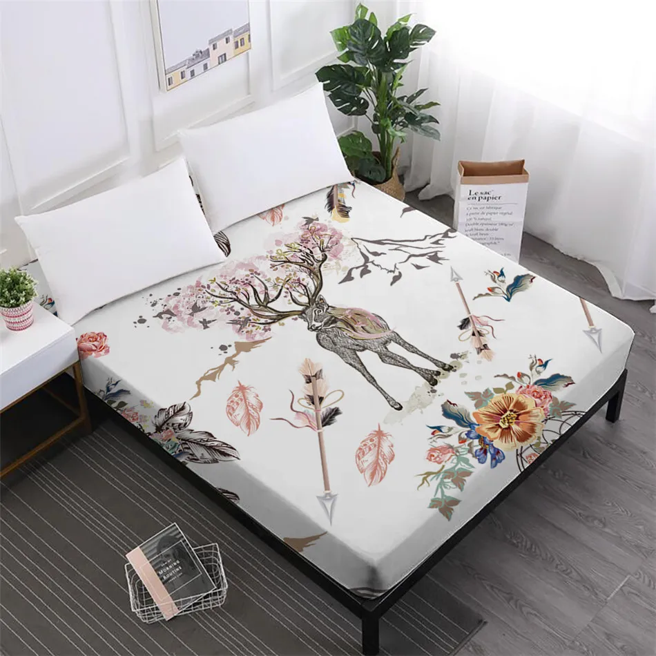 Deer Print Bed Sheets Dreamcatcher Series Fitted Sheet Feather Bohemia