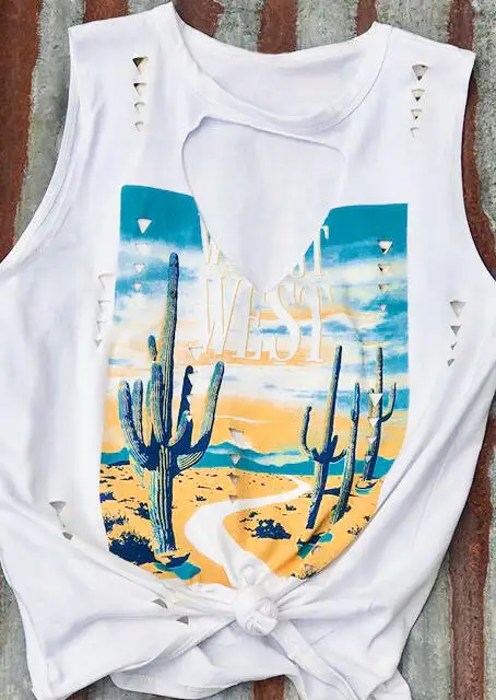 

Fashion Tank Top Women 2019 Summer West Cactus Printed Tanks Female Casual harajuku Tees Sleeveless Tops mujer 2019