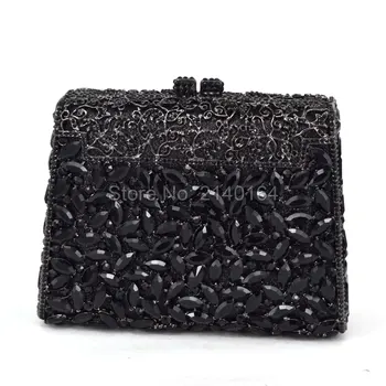 

Luxury Crystals Evening Clutches Bag Black Purse Fashion green Women Party Metal Hard Case Handbags with Shoulder Chain NO.88614