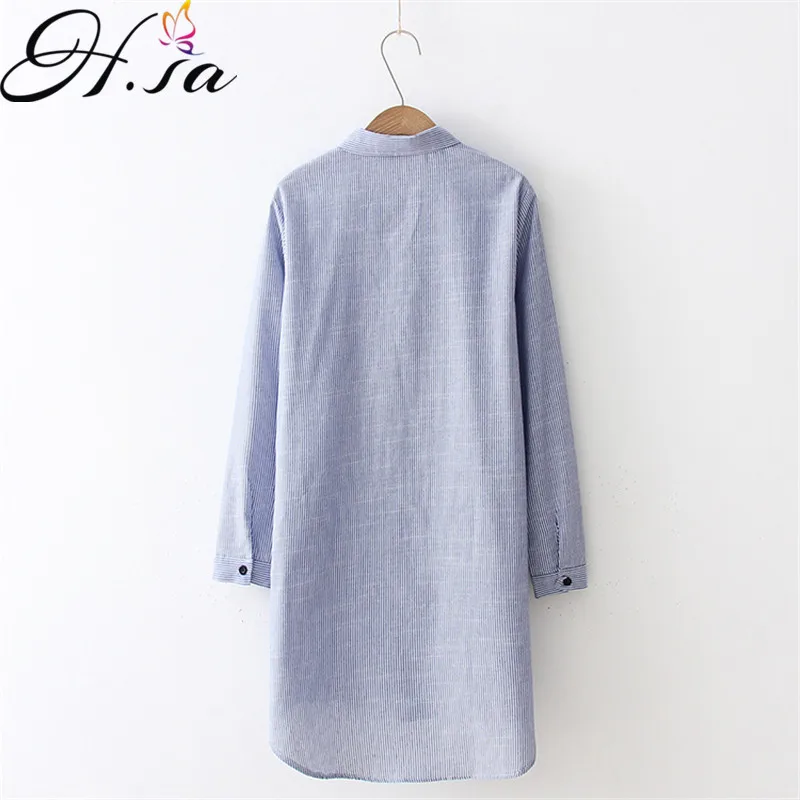 H.SA 2018 New Fashion Women Long-Sleeve Blouses Casual Embroidery Cat Shirts Women Top and Blouses Cotton Long roupa feminina