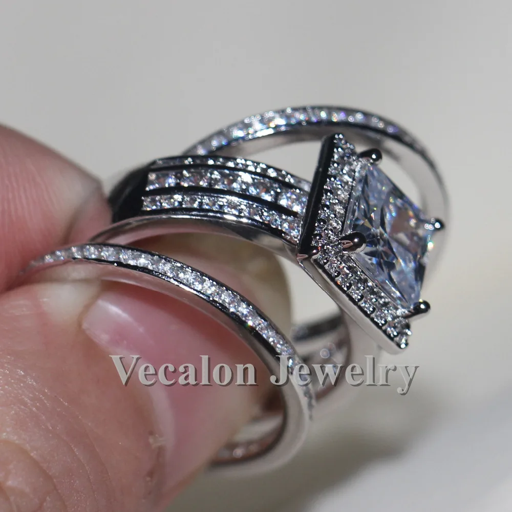 Vecalon Роскошные ювелирные изделия обручальное кольцо набор для женщин подарок 3ct AAAAA Циркон Cz 925 пробы Серебряные вечерние кольца