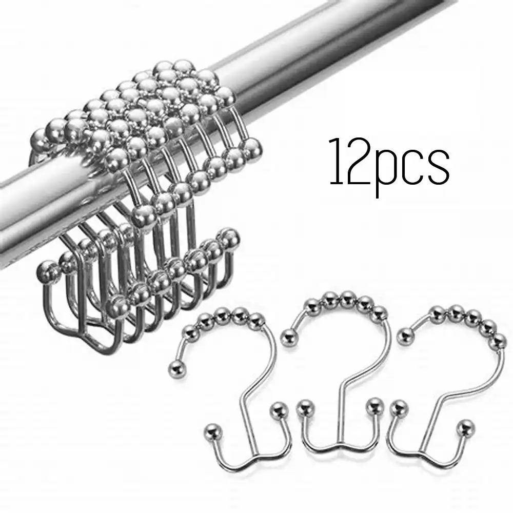Gcroet Duschstangen Gardinenhaken Ringe Metall Roller Doppel Glide Dusche Haken F/üR Badezimmer Dusche Rods 12st Schwarz