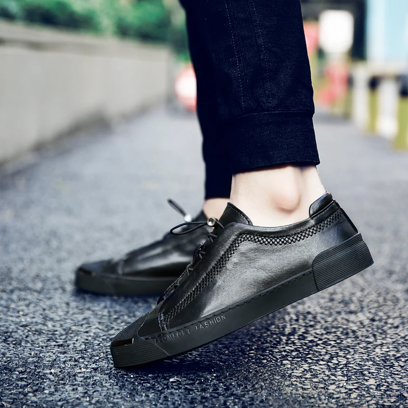 Men Shoes Casual Genuine Leather Fashion Trendy Flat Shoes for Men New Chunky Sneakers 2019 New Trend Wild