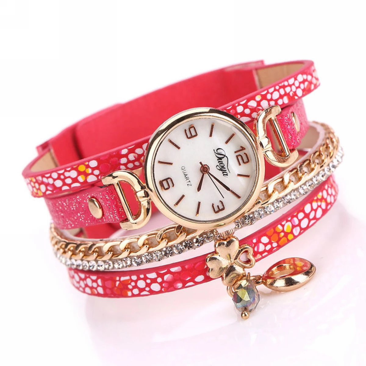 Women's Crystal Rhinestone Leopard Leather Chain Wrap Bracelet Wrist Watch