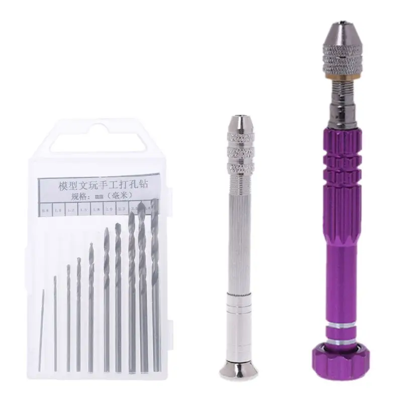 

New Colorful Bit Aluminum Case Hand Drill + 10pcs Twist Drills Models Tool