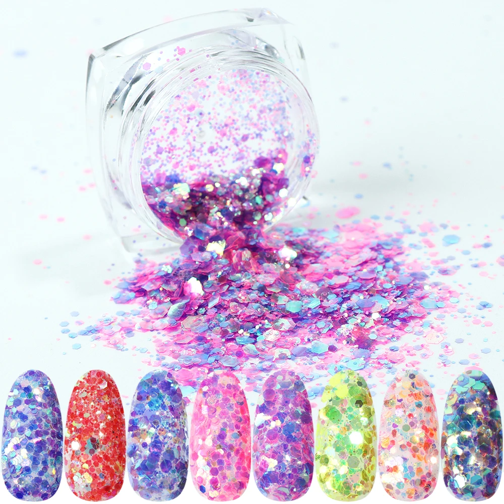 

8pcs Holographic Nail Glitter Powder Set Shiny Mermaid Scales Flake Sequins Dust for Tips Nail Art Decoration Manicure TR1506-03