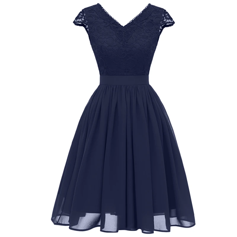 Women Sexy V Neck Lace Chiffon Dress Summer Fairy Retro Party Dress Slim Waist Robes femme ete 2018 Swing Vintage Dress Pink (6)