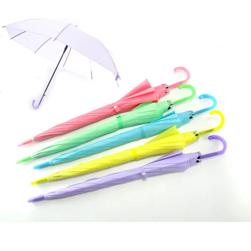 Trendy PVC Transparent Umbrella Clear Rain Gear Long Handle Candy Color