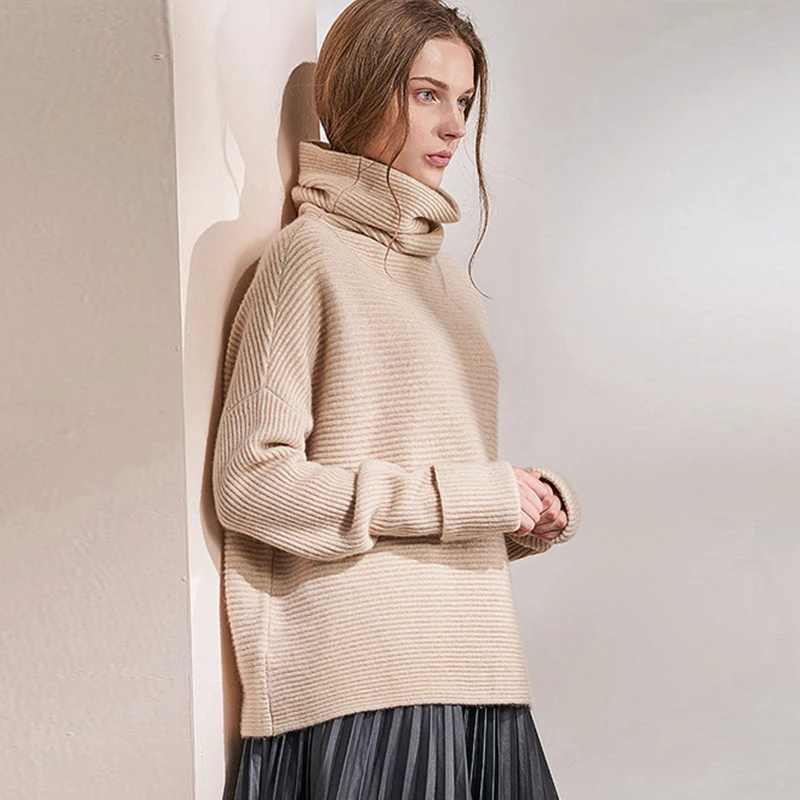  100% Cashmere Sweater Women Simple Loose Design Turteneck Long Sleeves 3 Colors Ladies Pullovers Pl