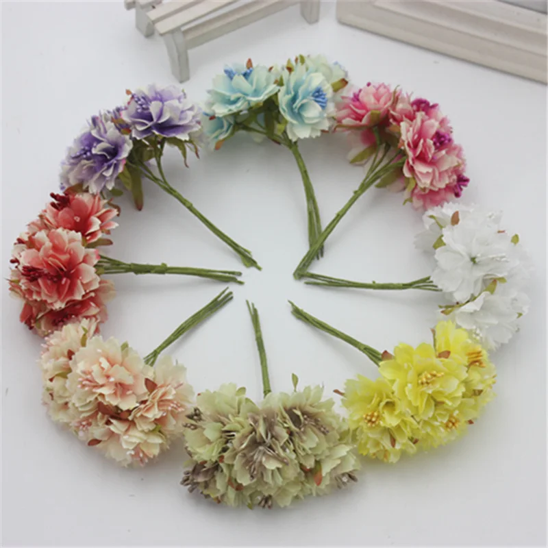 

Free shipping wedding decoration cherry snowflake mesh cloth carnation simulation flower garland material 6pcs