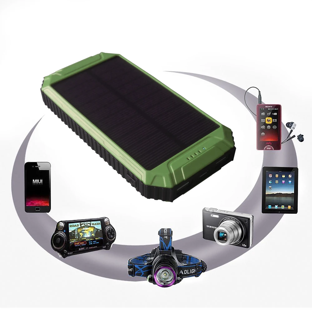 

PowerGreen Battery Energy Supplier Solar Charger 10000mAh Carabiner Design Solar Power Bank Panel External Charging Bank