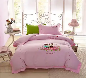 

Mickey Minnie Mouse Bedding Sets Girls Bedspreads Bed Covers Sheets Applique Embroidery Cotton Woven Single Twin Full Queen Pink