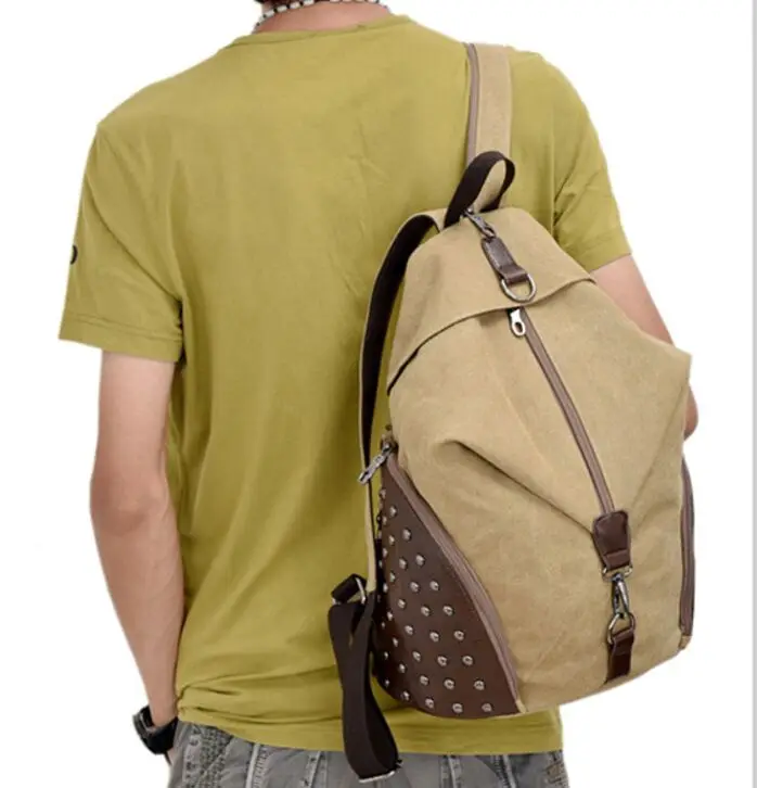 

Fashion Rivets Canvas Bag Match Good Leather Canvas Backpack 15" Laptop Backpack Man Bag Woman Bag
