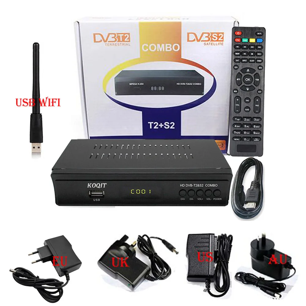 Full HD DVB-T2 Terrestrial + DVB-S2 Satellite Receiver Combo Decoder + USB Wifi IKS Cccam Youtube Biss Key Power Vu Set Top Box