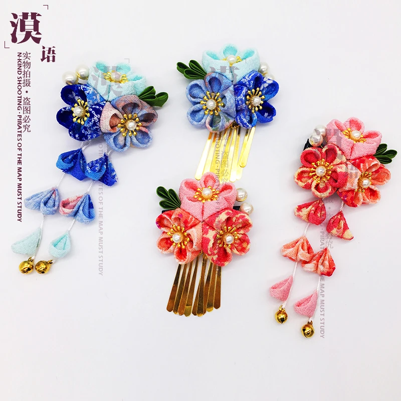 Japanese Cloth Flowers Headwear Traditional Style Handmade Cherry Flower Kimono Accessories
