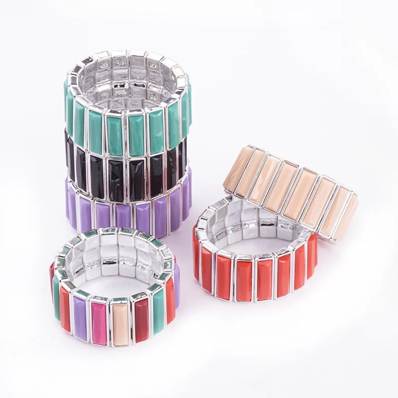 Vintage Resin Silver Cuff Bracelets Bangles for Women Fashion Stretch Geometric Metal Acrylic Wide Bracelet Simple Charm Jewelry (4)