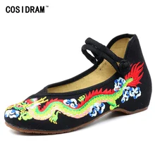 Китайский дракон вышитые Обувь Женские туфли-лодочки Национальный Пекин парусиновая обувь Брендовая дизайнерская обувь женская обувь без каблука Обувь sne-415