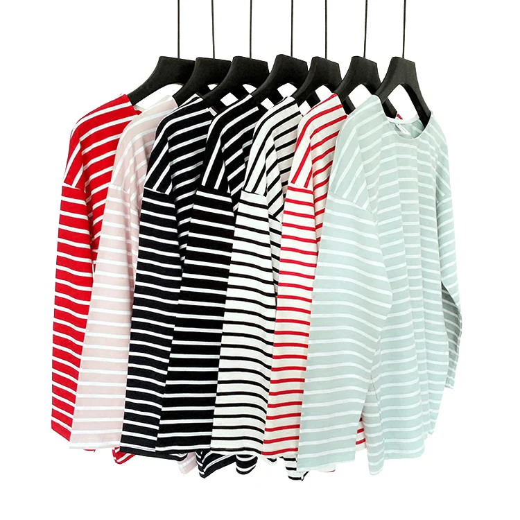 

2019 Autumn Long-sleeved Pregnant Women Cotton T-shirts Block Color Striped Maternity Casual Tees Pregnant Women Tops Wholesale