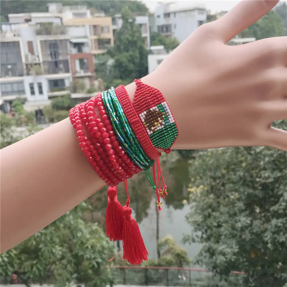 Go2boho MIYUKI Bracelet Mexican Flag Pulseras Green Red Bracelet