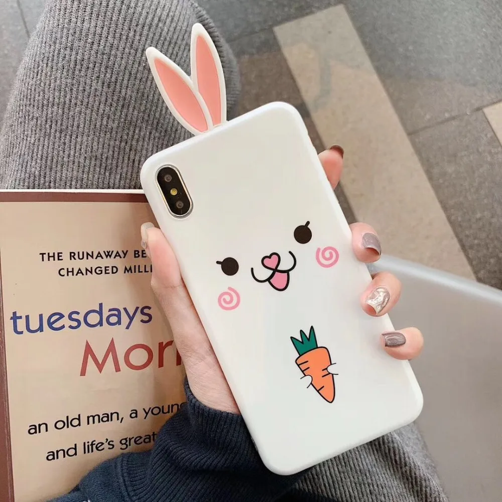 Cute Rabbit Love Carrot Pink Ears shell for iphone X phone case 7 8 plus 6s XS Max All-inclusive XR Fashion Cartoon Back Cover |