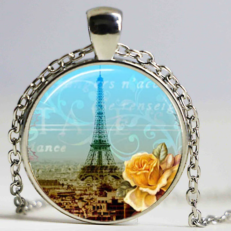 Glass Photo Jewelry Eiffel Tower Pendant Necklace 1920s Romance Paris City of Lights Dome | Украшения и аксессуары
