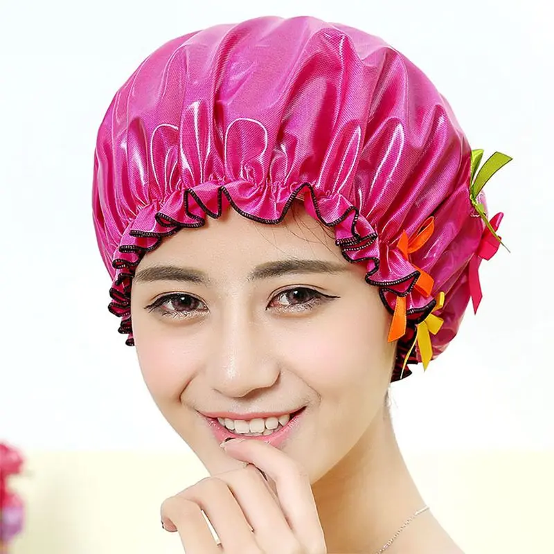 5 Colors Hot New Pure Color TPU Women Shower Cap Waterproof Shower Hair